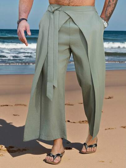 Manfinity RSRT Pantalones casuales sueltos con cordón en la cintura de unicolor para hombres