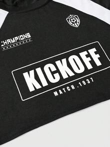 ROMWE Street Life Áo thun crop top in chữ và ngôi sao bóng đá dáng rộng gợi cảm, đi học - Đen và trắng - Xem 4