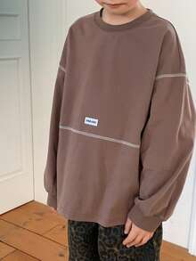 Hapijoa Young Boys' Oversized Crew Neck Long Sleeve Casual Pullover Sweatshirt - Brown - View 3