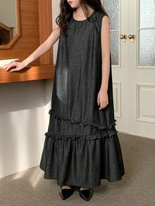 DAZY Váy denim không tay cho bé gái - màu đen - Xem 3