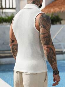 Manfinity RSRT 男士夏季背心 - 纯色针织高领无袖街头风背心 男士无袖上衣 男士白色背心 男士无袖套装 男士家居服上衣 网眼男士上衣，男士复古风，日常休闲，周末旅行，户外活动，探险旅行，轻松的工作环境或半正式场合，男友/老公礼物，周年纪念/生日礼物，派对，夏季假期，婚礼，春夏，狂欢节，男士白色针织无袖上衣，轻盈透气，休闲穿着 - 白色 - 查看 2