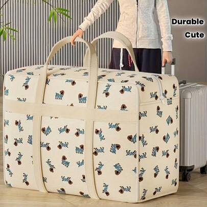 1PC Large Capacity Clothes Storage Bag - Thick And Durable Polyester Fabric, Cute Puppy Pattern, Foldable To Save Space, Carry Handle For Moving And Luggage Organization, Suitable For Travel, Moving, And Storing Clothes, Bedding, And Other Items, Packing Organizer