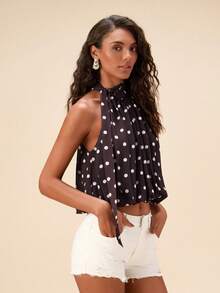 Travachic 女士优雅波点印花系领衬衫 - 棕色 - 查看 6