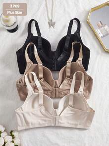 NudeFit 3 pezzi Reggiseno con imbottitura e sollevamento istantaneo in tessuto a costine, comodo e casual, per taglie forti - Multicolore - Visualizzare 2