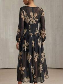 Aveloria Modichic Minimalist Chiffon Polka Dot Retro Lightweight Long Sleeve Dress (Random) - Black - View 5