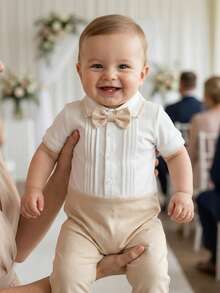 Souflis Souflis 0-3岁婴幼儿男女通用绅士风领结短袖连体衣，适合6-24个月男婴，春夏日常/户外/居家穿着。 - 彩色 - 查看 1