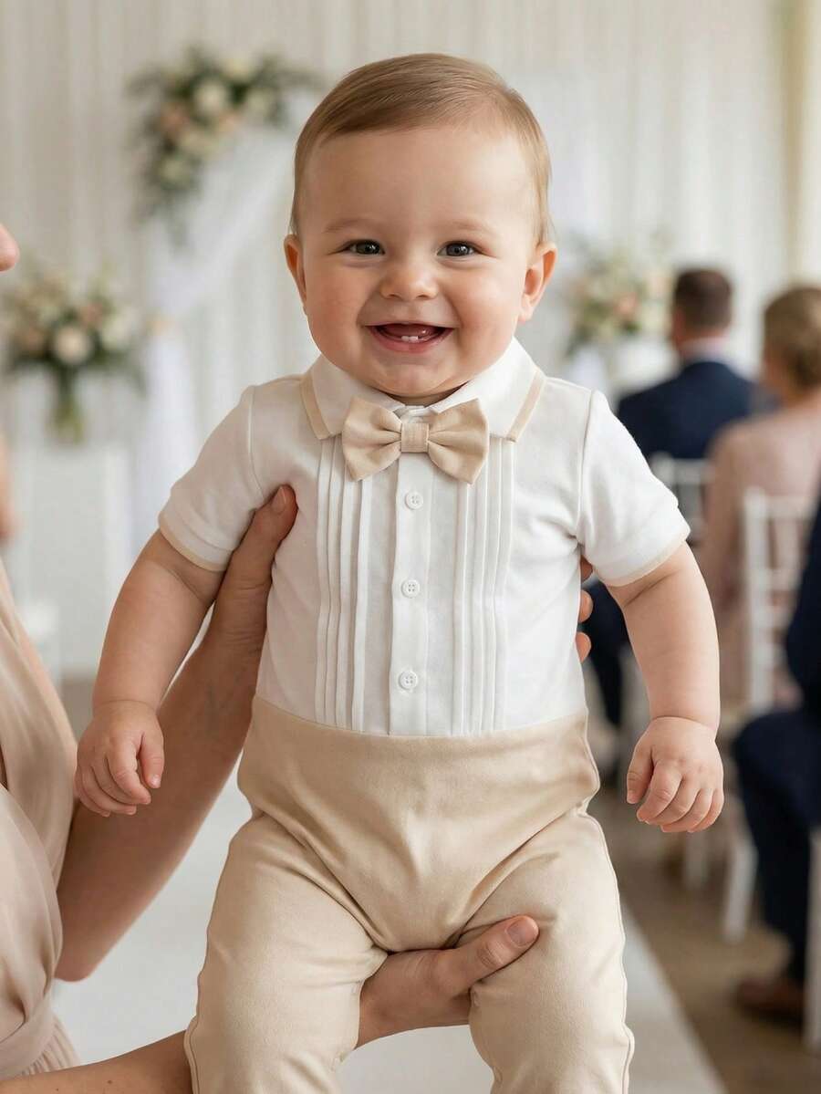 Souflis Souflis 0-3岁婴幼儿男女通用绅士风领结短袖连体衣，适合6-24个月男婴，春夏日常/户外/居家穿着。 - 彩色 - 查看 1