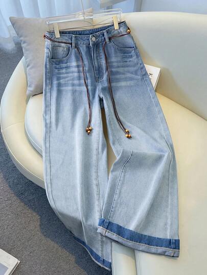 GlowEve 女士休闲水洗渐变色阔腿牛仔裤