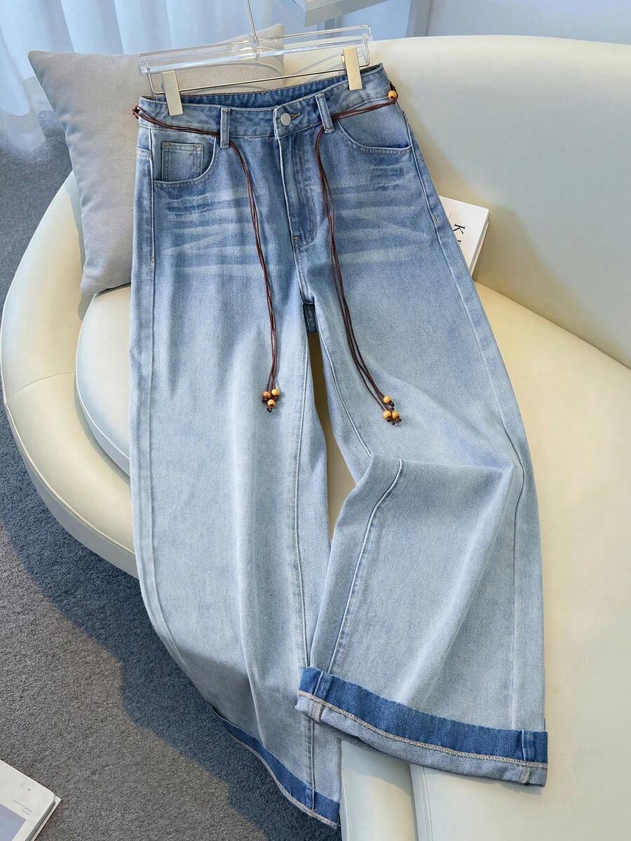 GlowEve Women's Casual Washed Ombre Wide Leg Jeans - Blue - View 1