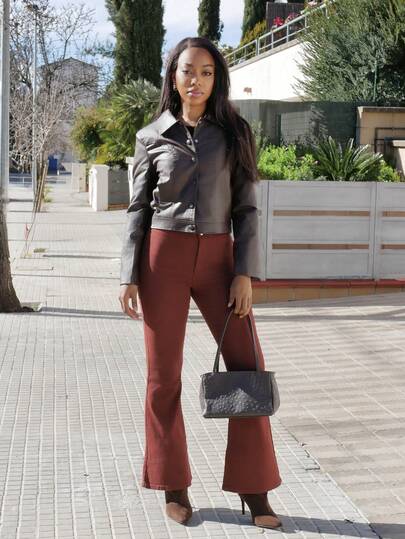 Yess Loren PU 皮革单排扣夹克