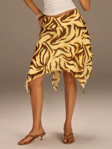 Athîral 女士不对称下摆印花中长裙 - 黃色 - 查看 2