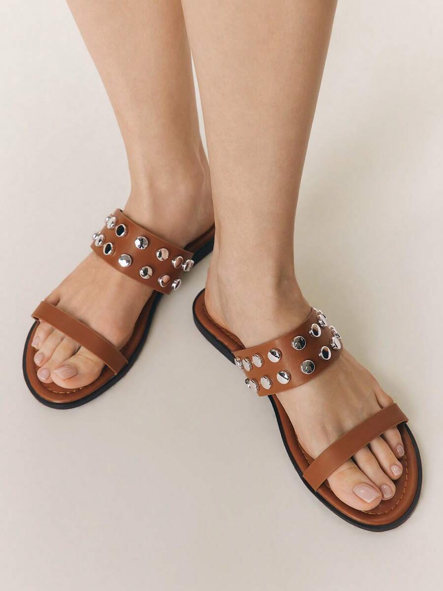 Styleloop Ladies, Buckles, Trim, Flat Sandals - Brown - View 1