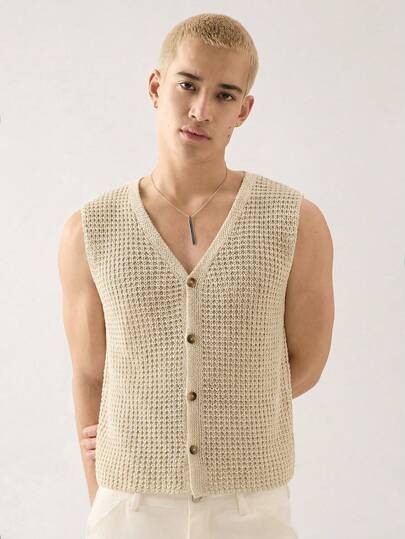 SWAVVY 男士休闲纯色无袖针织上衣