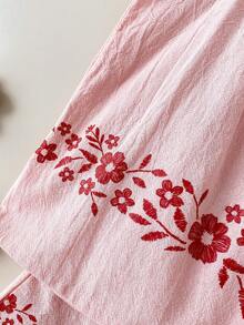 SHEIN Playful Pals 2pcs/Set Young Girl' Woven Printed Camisole Top + Casual Shorts - Pink - View 4