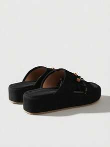 HighSole 女士露趾平底凉鞋，轻便透气，适合日常穿着 - 黑色 - 查看 9