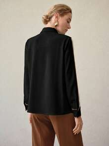 MOTF PREMIUM MINIMALIST ELEGANT CONTRAST TRIM SHIRT, SUITABLE FOR COMMUTING, SPRING/SUMMER - Black - View 3