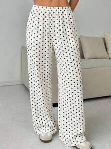 SHEIN EZwear Apricot Polka Dot Women Straight Leg Pants - Apricot - View 1