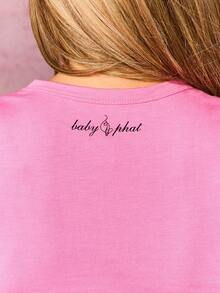 BABYPHAT Women's Pink Slogan Graphic Fitted Crew Neck Short Sleeve Cotton Tee With Black Text Print Statement Top - Pink - View 5