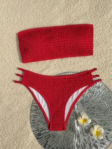 Costavie Bộ bikini hai mảnh màu nâu gợi cảm, kiểu cổ yếm, hở lưng, khoét hông, cắt cao, dành cho nữ, mùa Xuân/Hè 2026. - Đỏ - Xem 2