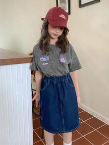 Dazy Kids Tween Girls' Casual Letter Print Short Sleeve T-Shirt, Summer - Dark Grey - View 6