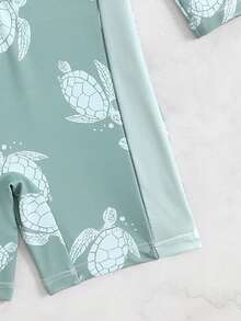 男婴新款长袖拉链印花防晒泳衣 - 墨綠色 - 查看 5