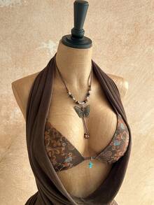 Soleia Bộ áo liền quần kiểu vintage mới, cổ xếp ly, họa tiết hoa paisley phối nhiều mảnh, kết hợp quần short và dây rút, thích hợp cho tiệc tùng, hẹn hò, hộp đêm, bãi biển, du thuyền, trà chiều, phong cách boho, kỳ nghỉ, trang phục mùa thu dành cho nữ, kiểu vintage. - màu nâu - Xem 7