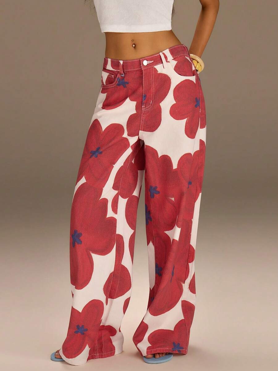 Athîral Women's Casual Floral Print Denim Jeans - Multicolor - View 1