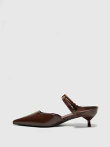 CUCCOO BIZCHIC Pointed Commuter Coffee Brown Kitten Heel Shoes Women Versatile Daily Work High Heel Slippers Spring Shoes - Coffee Brown - View 4
