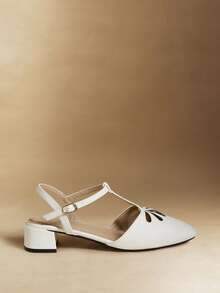 Rosivie 法式复古厚跟镂空包头凉鞋 女士夏季搭扣中跟方头罗马鞋 - 米白色 - 查看 2