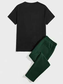 HIMLAND Men's Coconut Tree Print Round Neck Short Sleeve T-Shirt And Drawstring Waist Casual Pants Set - Multicolor - View 2