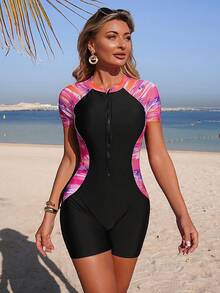 Swim Mulvari Bộ đồ bơi liền thân nữ họa tiết cây cọ chuyển màu, kiểu Trung Đông, gồm hai mảnh. - màu đen - Xem 4