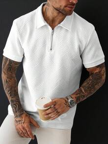 Manfinity Homme Men's Solid Textured Short Sleeve Polo Shirt - White - View 4