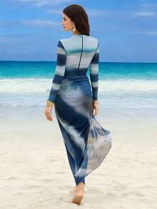 Swim Mulvari Bộ bikini in họa tiết nhuộm tie-dye phong cách Bohemian dành cho nữ, gồm quần và váy maxi, thích hợp cho mùa hè và mùa xuân. - màu xanh lá - Xem 2