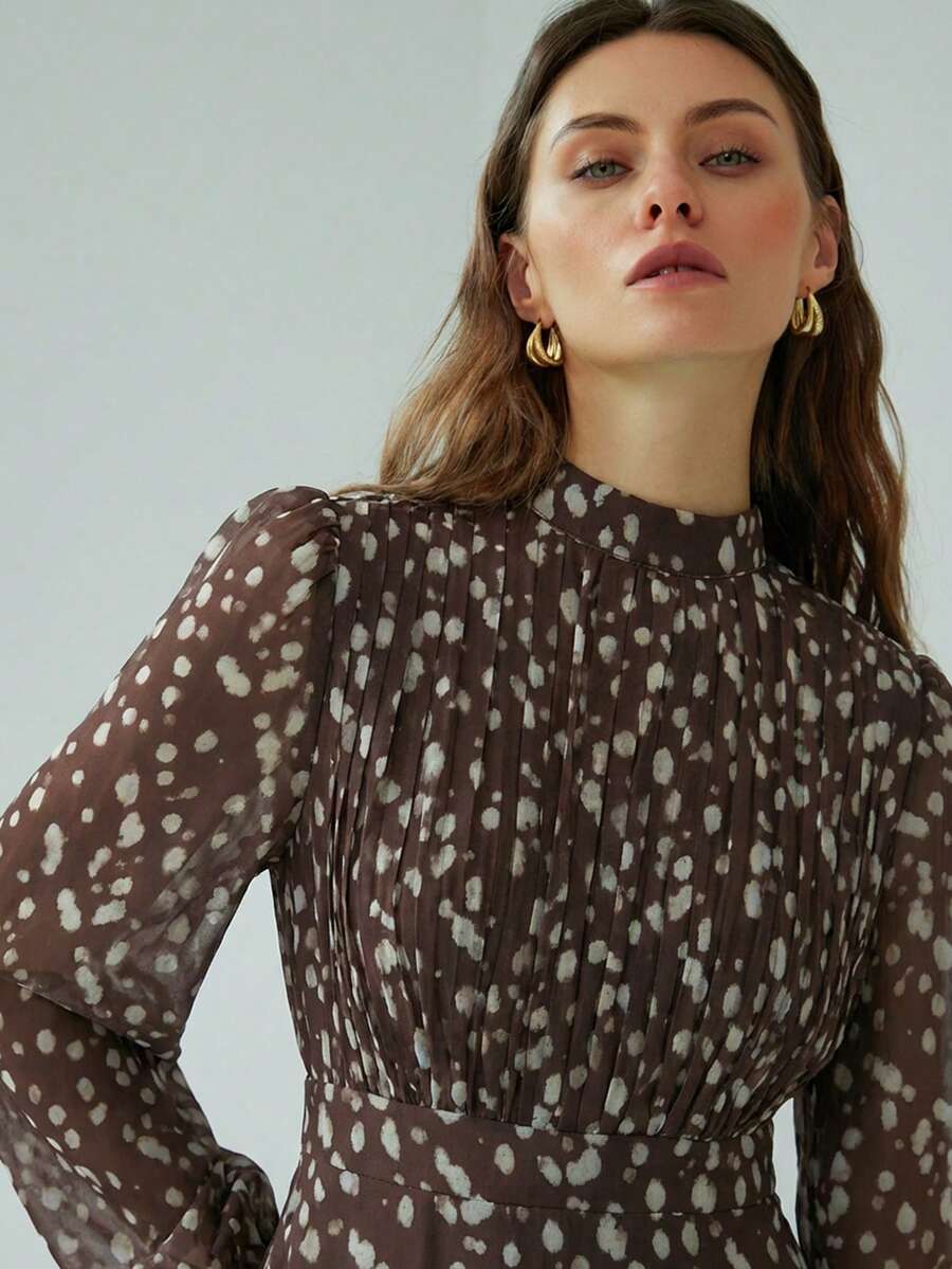 Aveloria Modichic Đầm dài tay xếp ly phía trước, thắt eo, kiểu dáng thanh lịch, đa năng, in họa tiết tie-dye, dành cho nữ, màu xanh dương và xanh lá cây. - Nhiều màu - Xem 1