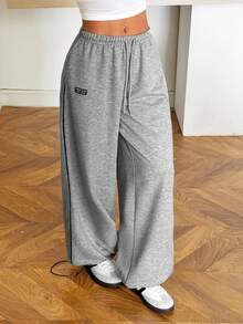 SHEIN EZwear Women's Casual Versatile Grey Knit Sweatpants - Light Grey - View 3