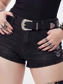 Whyspr 1 件女士黑色朋克西部风格装饰腰带夏季、秋季、万圣节、黑色腰带 - 黑色 - 查看 2