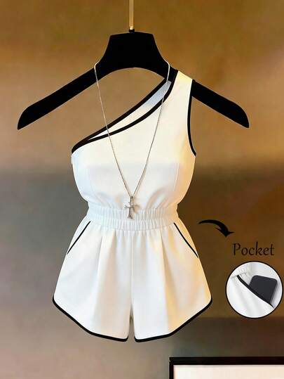  Franclia Women's New Halter Neck Criss-Cross Trim Fitted Bodysuit, Minimalist Versatile,White Top, Bodysuit White One Piece Bodysuit ,Leotard,Suitable For Work Commuting With An Intellectual VibeSummer ,Summer Holiday Outfits,Spring, Spring Outfit Women,Beach,Birthday,Birthday Dress,Going Out, Vacation,Casual,Y2k,Graduation Season Attire, Versatile And Stylish Everyday Casual Wear White Halter Bodysuit Halter Leotard,Black And White Color-Blocked, One-Shoulder, Color-Blocked, Fitted Waist, Stylish And Elegant Wide-Leg Sleeveless Jumpsuit For Women. White Jumpsuit, Suitable For Everyday Wear, Outings, White Top, White Pants, Women's Casual Wear, Summer Outfits, Summer Holiday Wear.