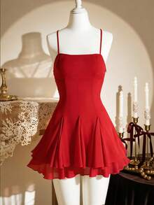 Franclia Women's French Romantic Backless Tie Design Asymmetric Hem Camisole Dress - Burgundy - View 1