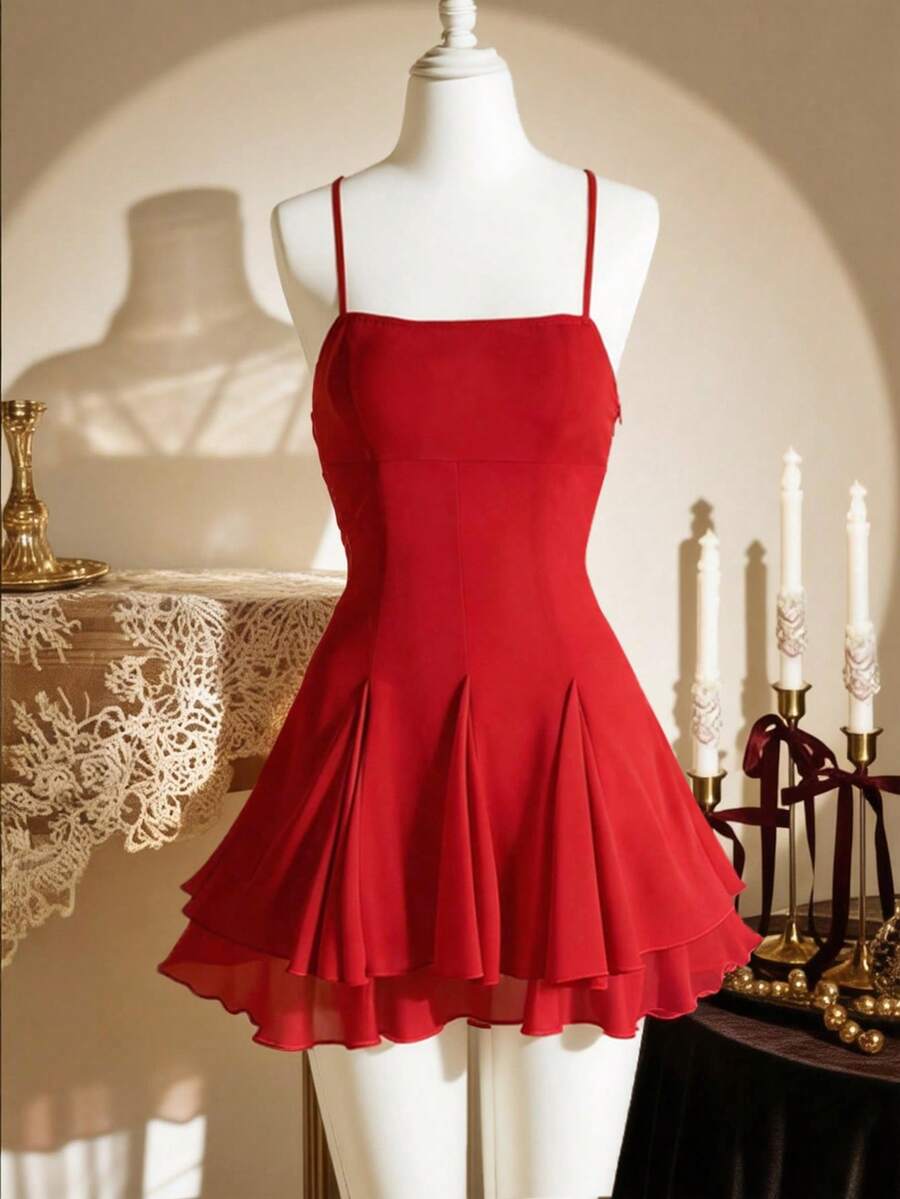 Franclia Women's French Romantic Backless Tie Design Asymmetric Hem Camisole Dress - Burgundy - View 1