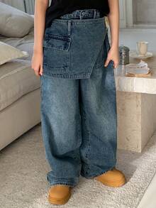 DAZY Tween Girls' Wide Leg Loose Casual Denim Jeans - Medium Wash - View 4
