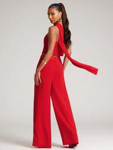 NYA SZN 时尚系带阔腿裤 - 紅色 - 查看 6