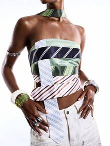 LYSMO 女士条纹时尚露脐抹胸上衣 - 彩色 - 查看 6