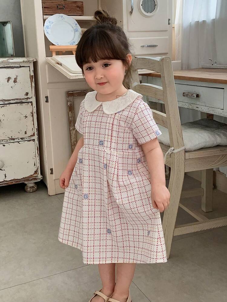 Baby Girl Korean Style Cute Spring/Summer Peter Pan Collar Short Sleeve Casual Dress