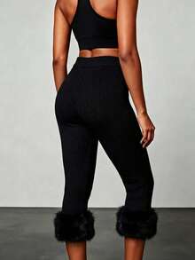 Zyxie High Waist Slim Fit Casual Frayed Hem Pants - Black - View 2