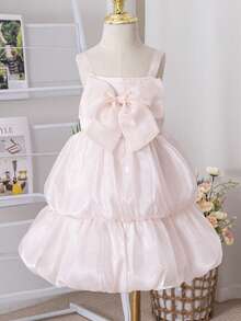 SHEIN Đầm thời trang mùa hè màu hồng hoa ly bằng satin, dây mảnh, trang trí nơ. - Hồng - Xem 1