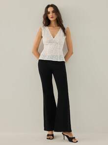 Rafferiza Women's V-Neck Lace Patchwork Vacation Blouse - White - View 3