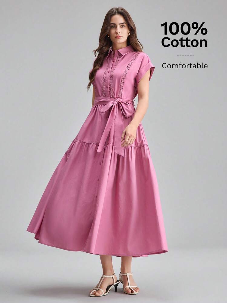 Women's Fashionable Elegant Single-Breasted Long Dress With Belt