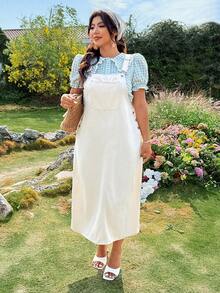 SHEIN ICON Plus Size Summer Casual Solid Color Denim Versatile Dress - Apricot - View 3