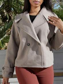 Yess Loren Women's Oversized Collar Decorated Button Long Sleeve Overcoat - Coffee Brown - View 4