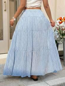 GalTyme 大码休闲格子裙 - 藍色 - 查看 2